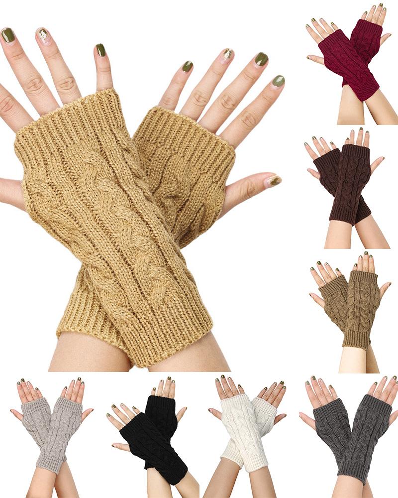 

1Pair Cable Knit Fingerless Gloves, Apricot