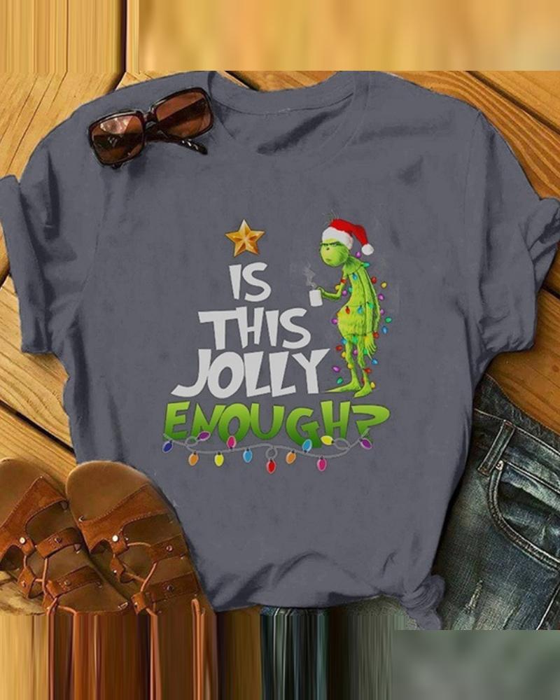 

Christmas Grinch Letter Print T-shirt, Gray