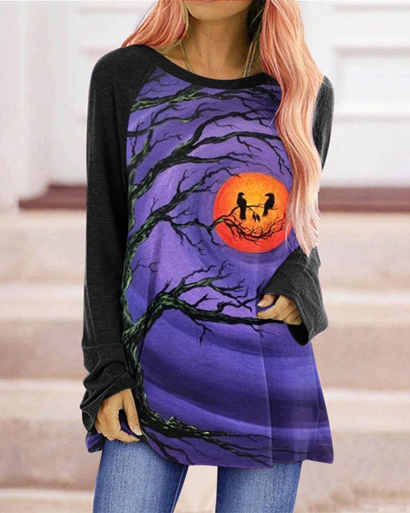 

Halloween Graphic Print Long Sleeve Top, Black