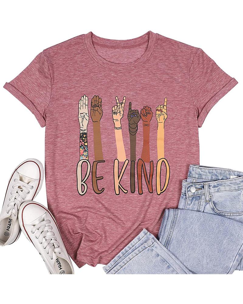 

Cartoon Fingers Print Short Sleeve T-shirt, Pink