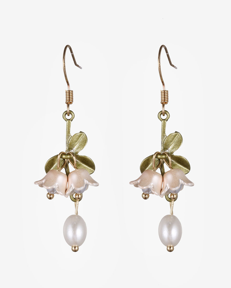 

1Pair Flower Shaped Faux Pearl Drop Earrings, Pink