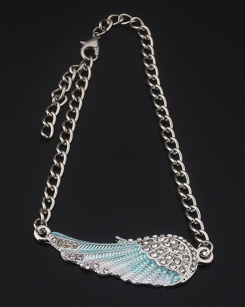 

1pc Angel Wings Rhinestone Pendant Anklet, Blue