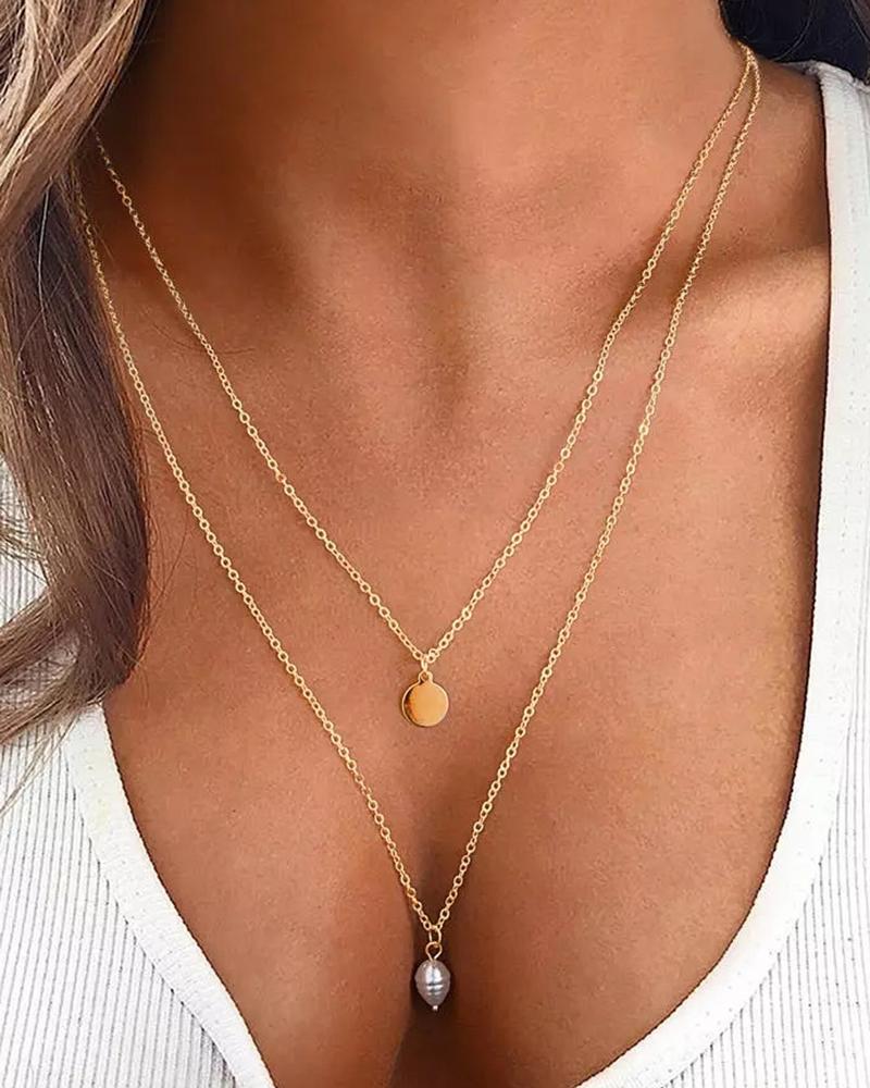 

2PCS Disc Waterdrop Pendant Necklaces Set, Gold