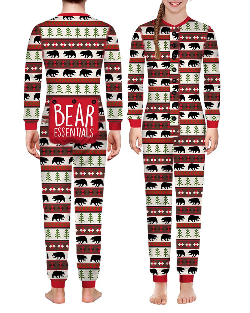 

Christmas Graphic Letter Print Functional Family Pajamas For Kids, Wine red