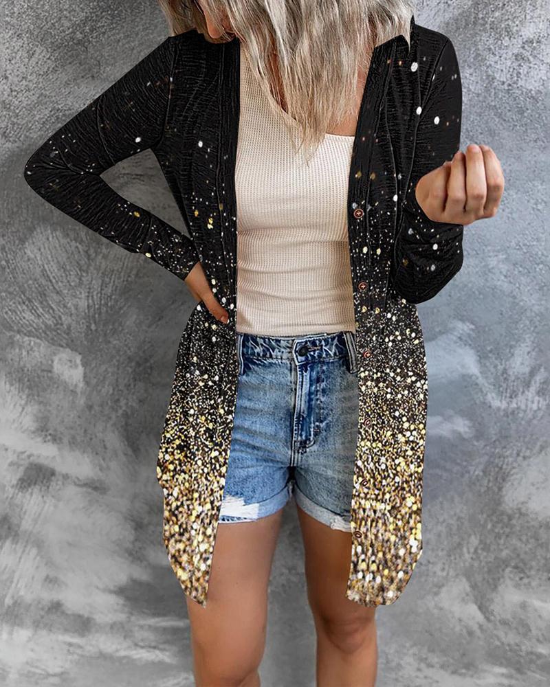 

Print Long Sleeve Ombre Coat, Gold