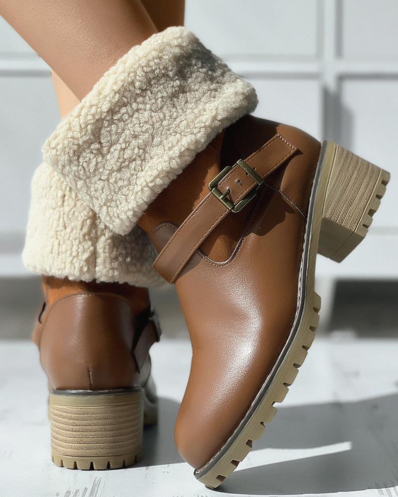 

Buckled Chunky Lined Martin Boots, Brown