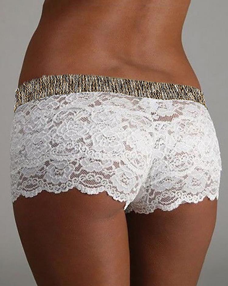 

Guipure Lace Elastic Waist Lingerie Shorts, Black