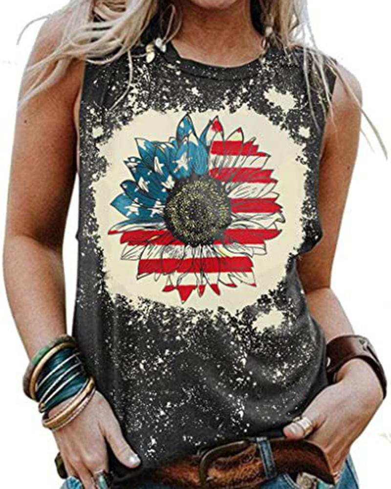 

Independence Day Flag Sunflower Print Bandeau Tank Top, Gray