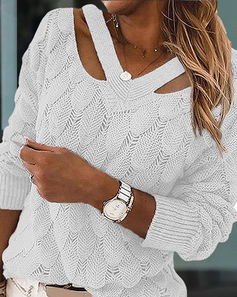 

Cold Shoulder Textured Knit Sweater, White