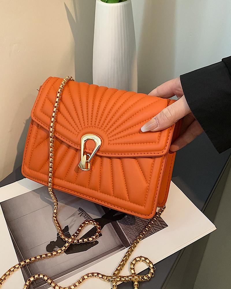 

Quilted Chain Strap Lock Flap Shoulder Bag, Orange