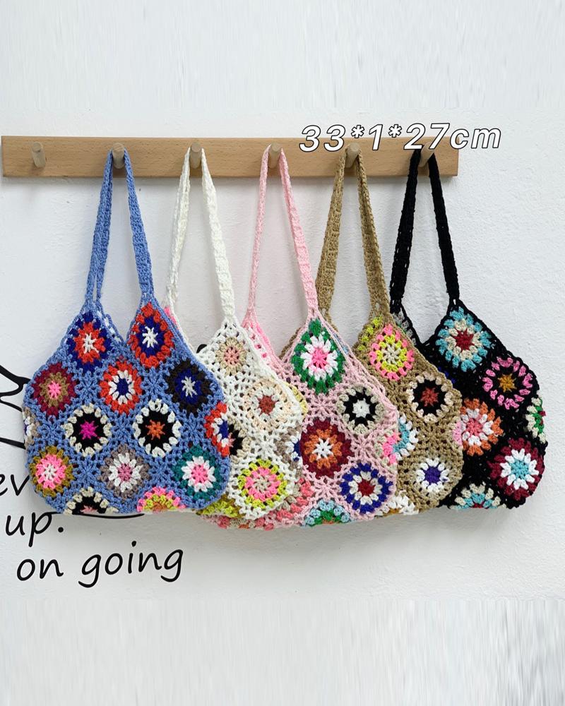 

Floral Pattern Crochet Bag, Black