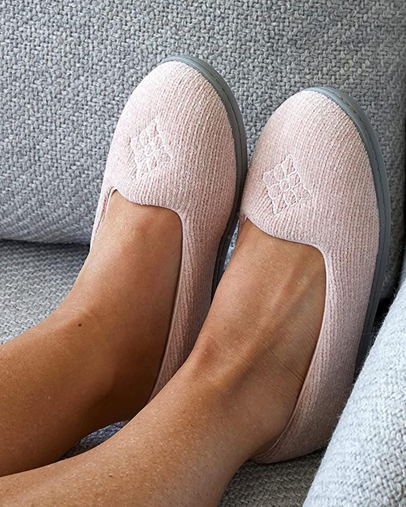 

Floral Embroidery Fuzzy Slip On Slippers, Pink