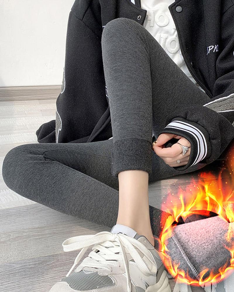 

High Waist Thermal Warm Fleece Lined Leggings, Dark grey