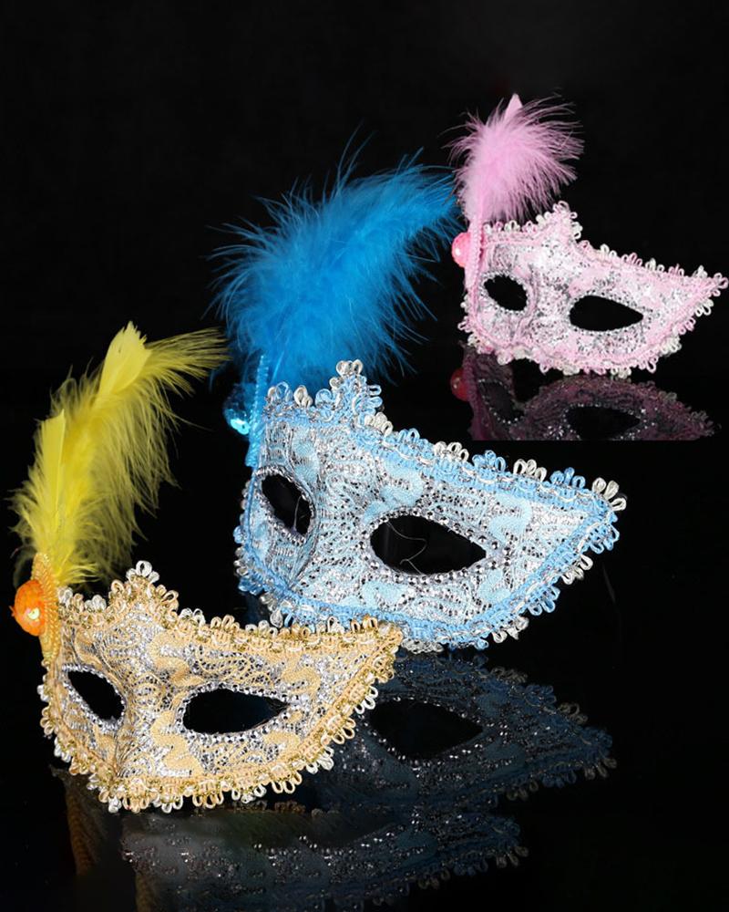 

Lace Venice Masquerade Fancy Dress Ball Mask Half Face Feather Costume Party Mask, Blue
