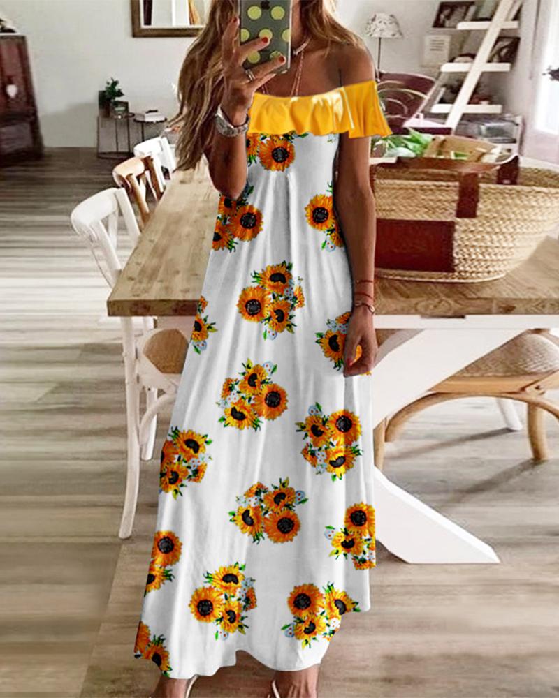 

Cold Shoulder Colorblock Ruffle Maxi Dress, Yellow