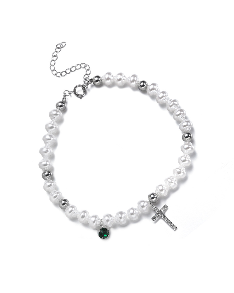 

Baroque Pearl Cross Patchwork Necklace, White