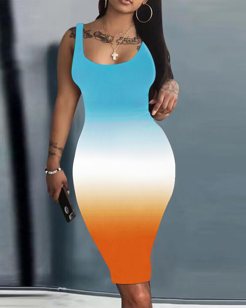 

Ombre U-Neck Sleeveless Bodycon Dress, Multicolor