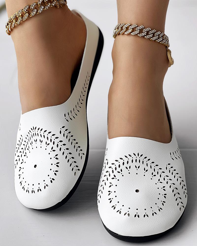 

Hollow Out Slip-On Loafers Summer Sandals, White