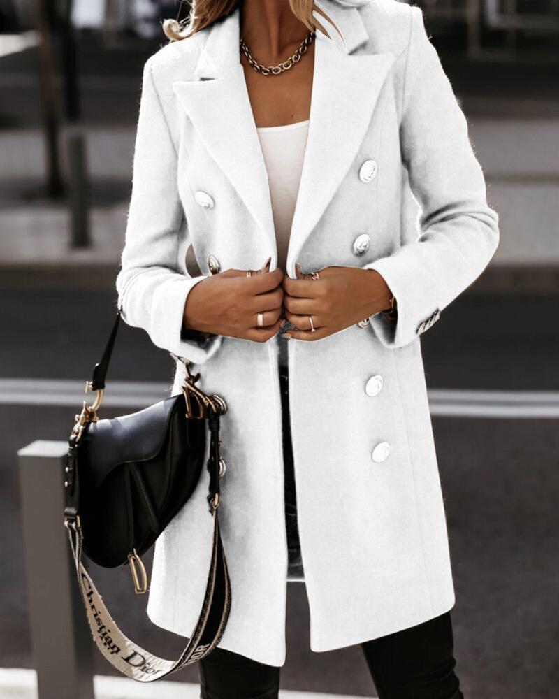

Button Design Long Sleeve Coat, White