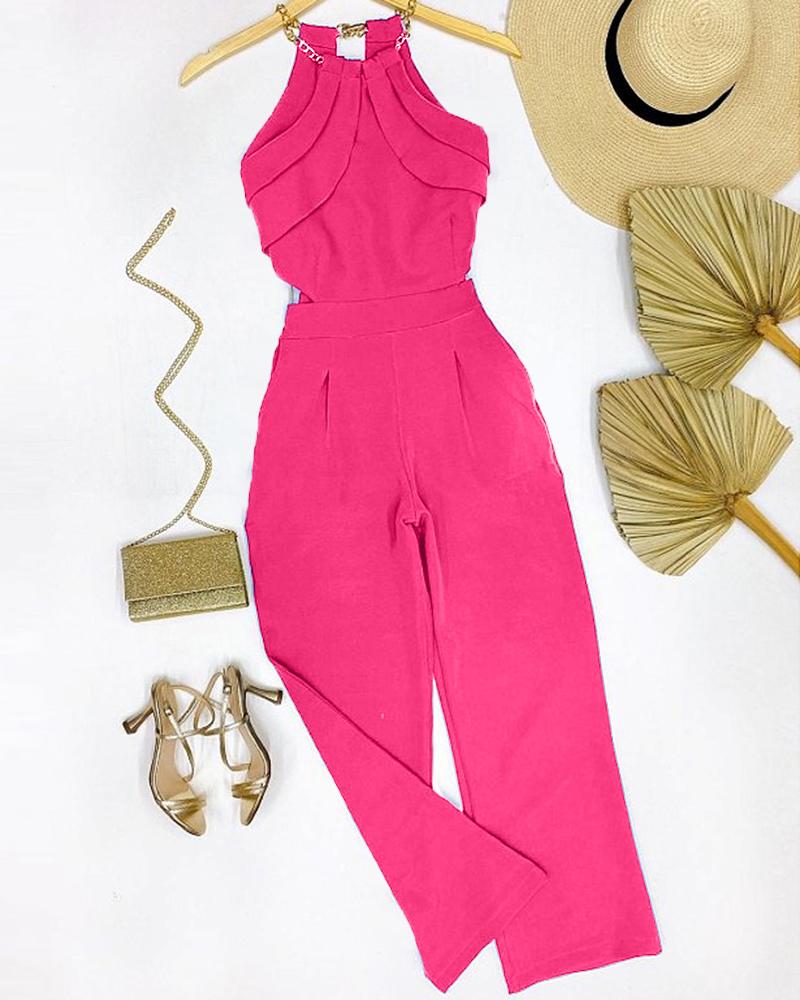 

Chain Strap Ruched Wide Leg Jumpsuit, Hot pink