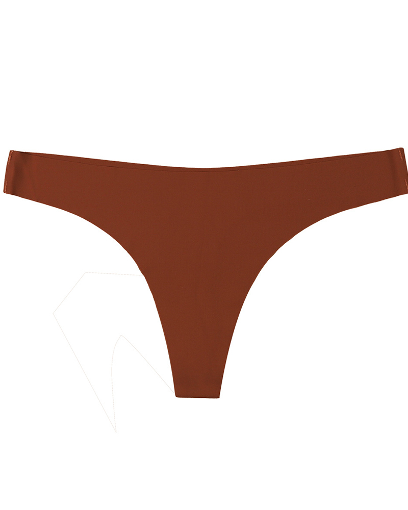 

Skinny Solid Color Low Waist Seamless Thong Panties, Brown