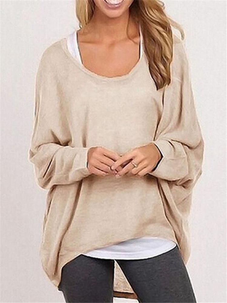 

Fall Fashion Women's Long Sleeve Solid Color Woolen Sweater Plus Size Casual Tops Loose T-shirt Pullovers, Nude