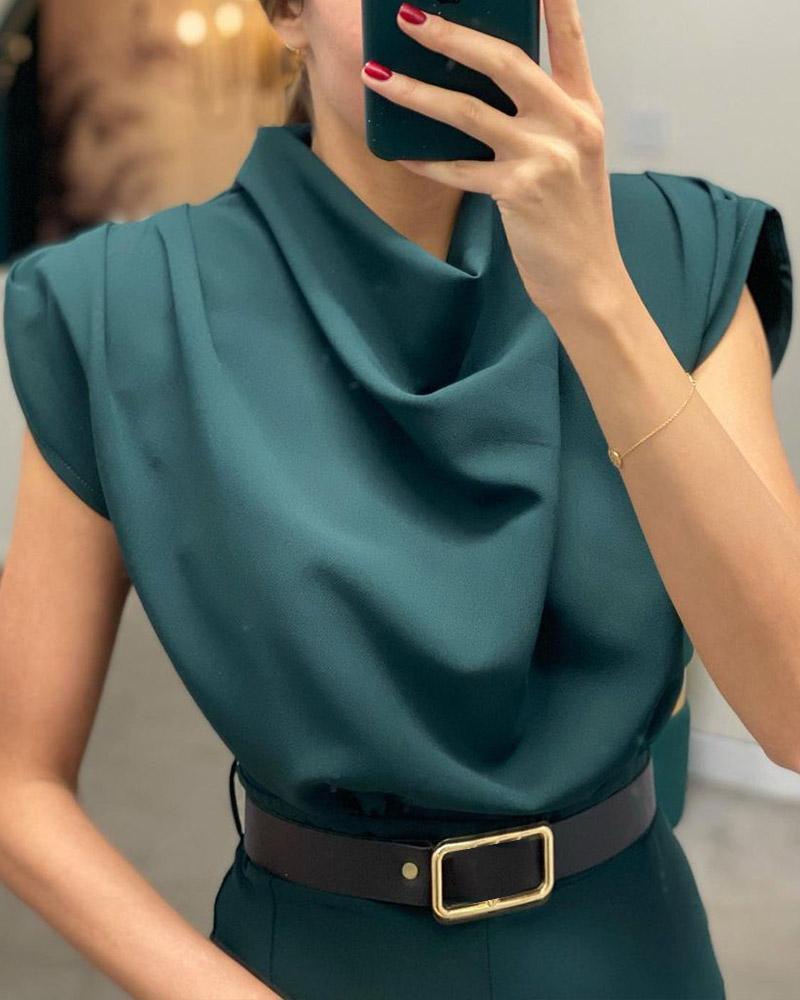 

Cowl Neck Split Flared Leg Jumpsuit, Green