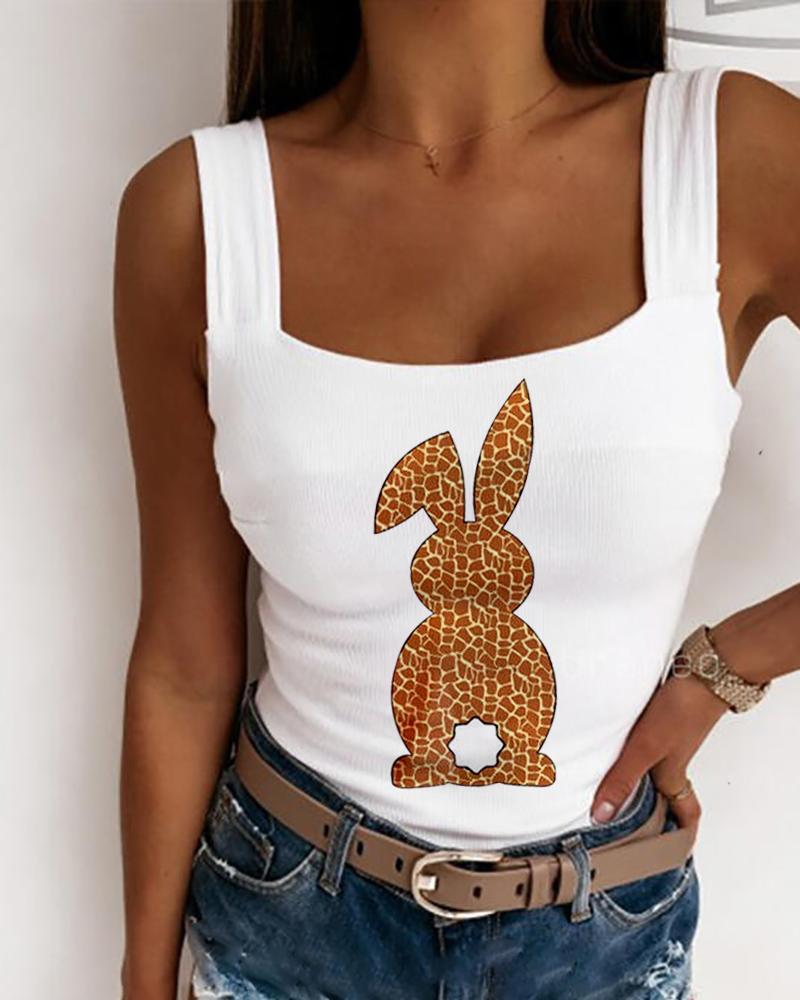 

Easter Bunny Back Print Thick Strap Tank Top, White