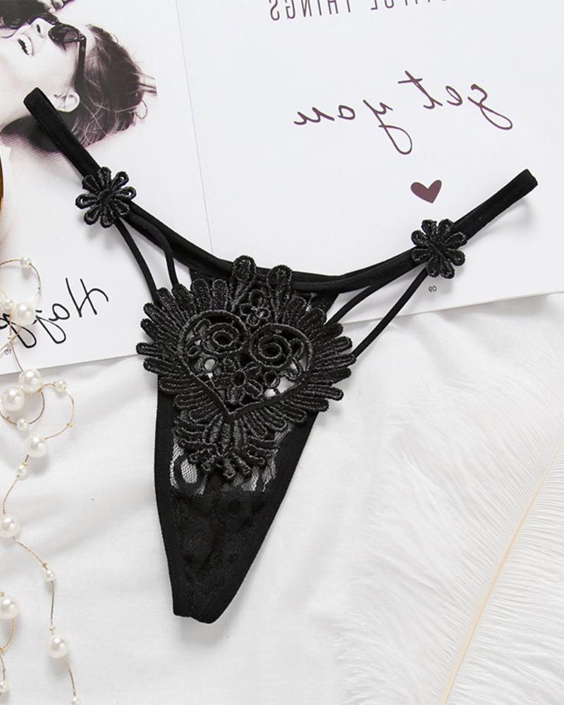 

Sexy Embroidery Low Waist Skinny Thong Panties, Black