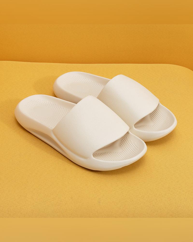 

Solid Open-toe Platform Slipper Sandals, Beige