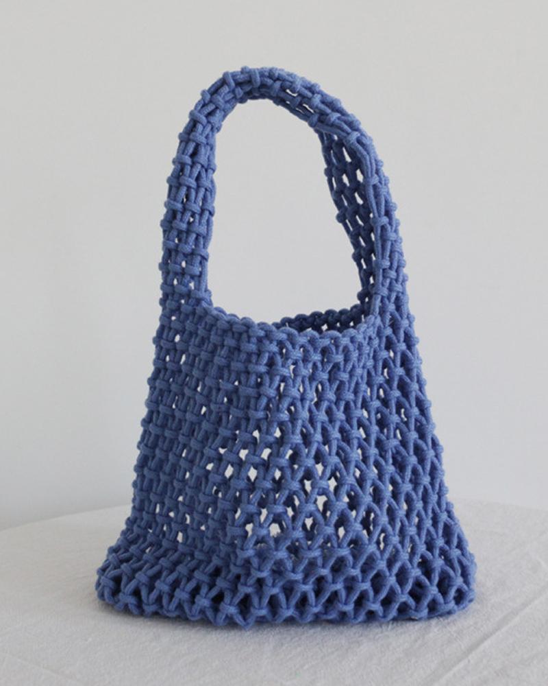 

Crochet Hollow Out Beach Handbag, Blue