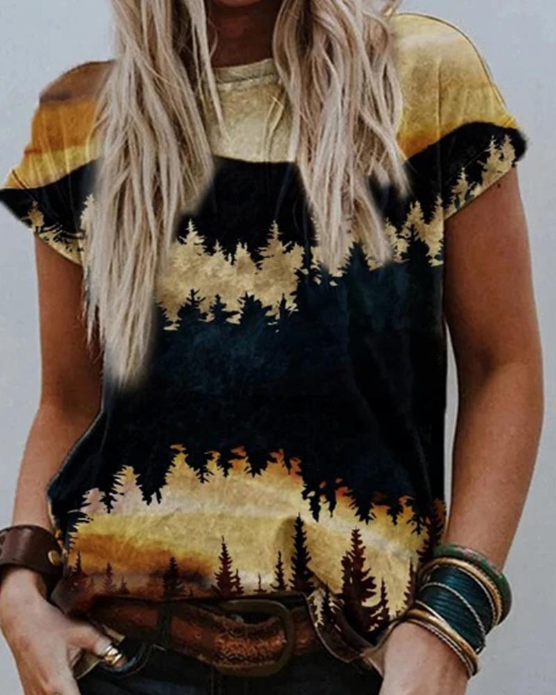 

3D Multicolor Scenery Print Short Sleeve Loose T-shirts, Style4
