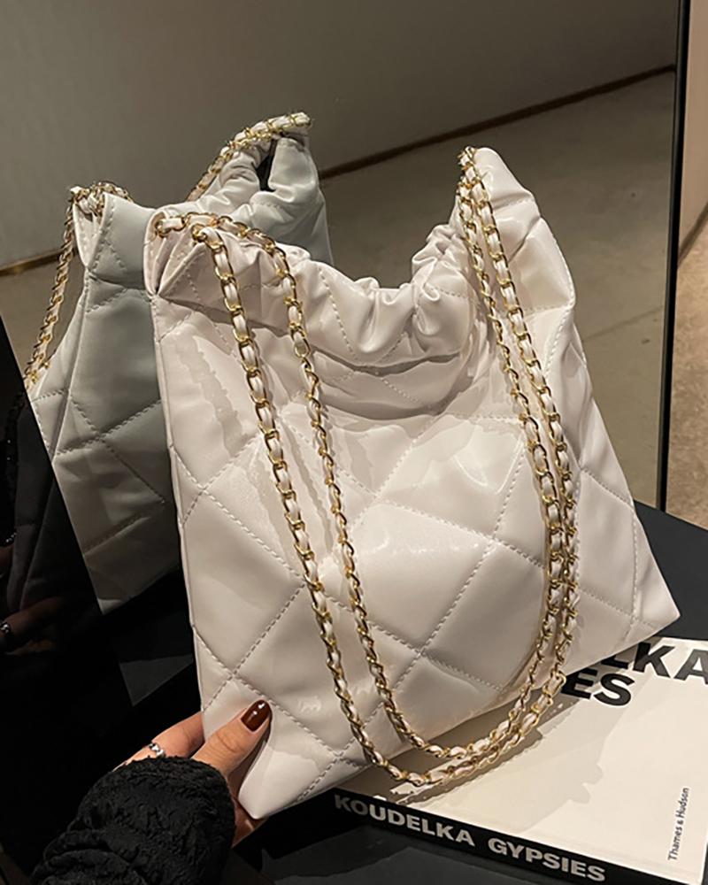 

Quilted Chain Strap Shopping Shoulder Bag, White