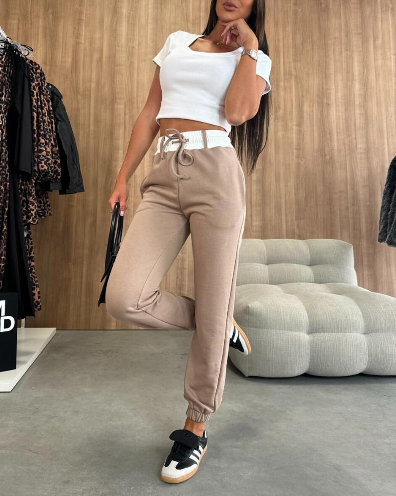 

Pantalon de survêtement à revers avec poche à la taille extensible, Khaki