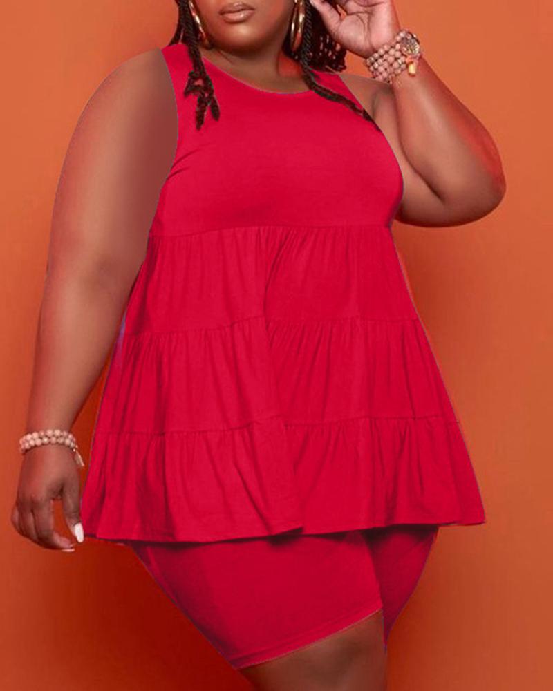 

Plus Size Flowy Tank Top & Shorts Set, Red
