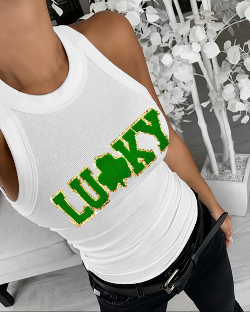 St. Patrick's Day Lucky Shamrock Print Casual Tank Top