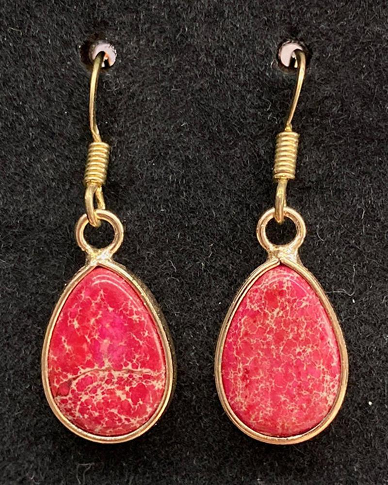 

1Pair Bohemian Natural Stone Water Drop Earrings, Red