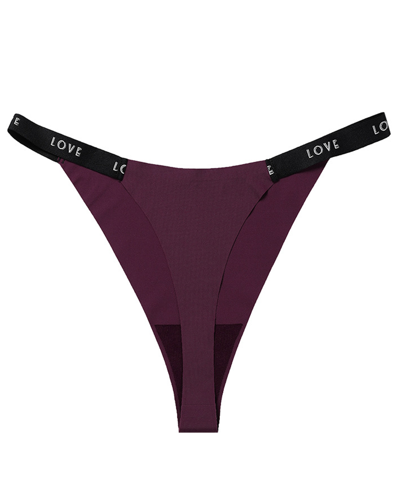 

Love Letter Print Patchwork Thong Panty, Purple