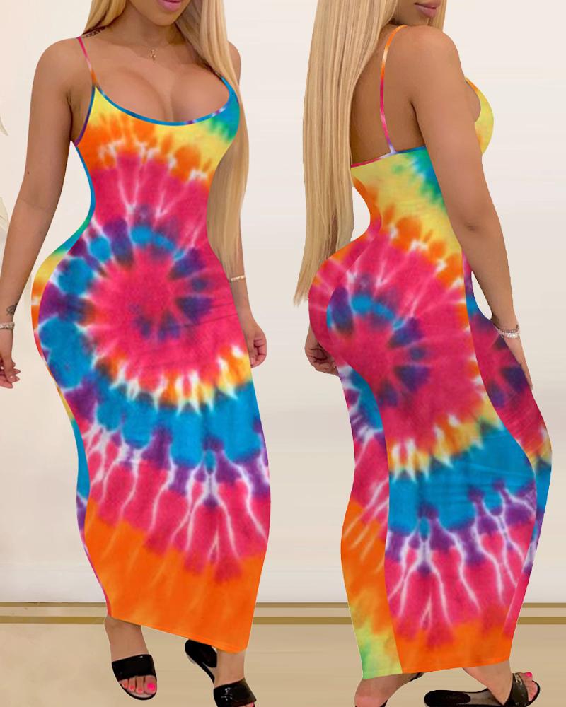 

Tie Dye Print Spaghetti Strap Maxi Dress, Orange