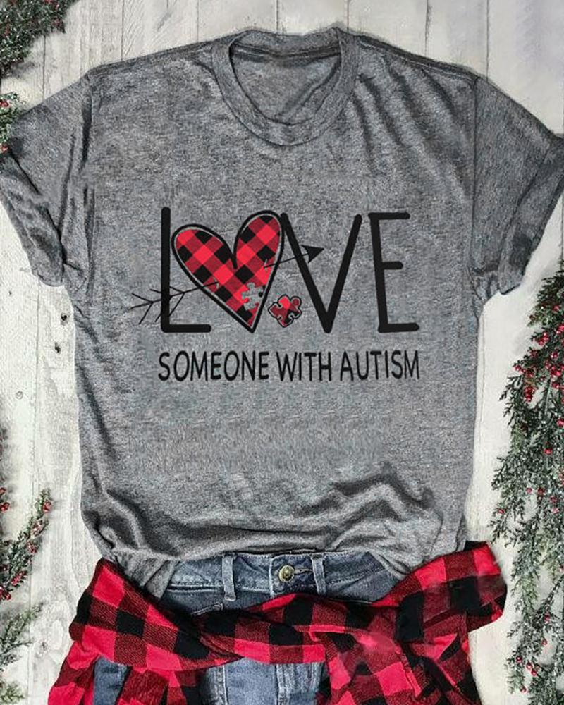 

Letter Heart Print Short Sleeve T-shirt, Style2