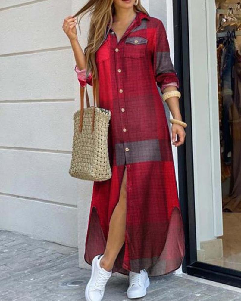 

Retro Pattern Print Long Sleeve Loose Button-up Dress, Style2