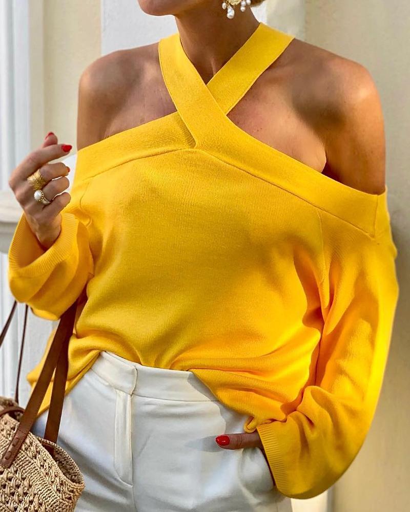

Colder Shoulder Long Sleeve Casual Top, Yellow