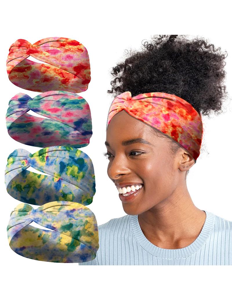 

1pc Tie Dye Print Twisted Yoga Sports Wide Headband, Red