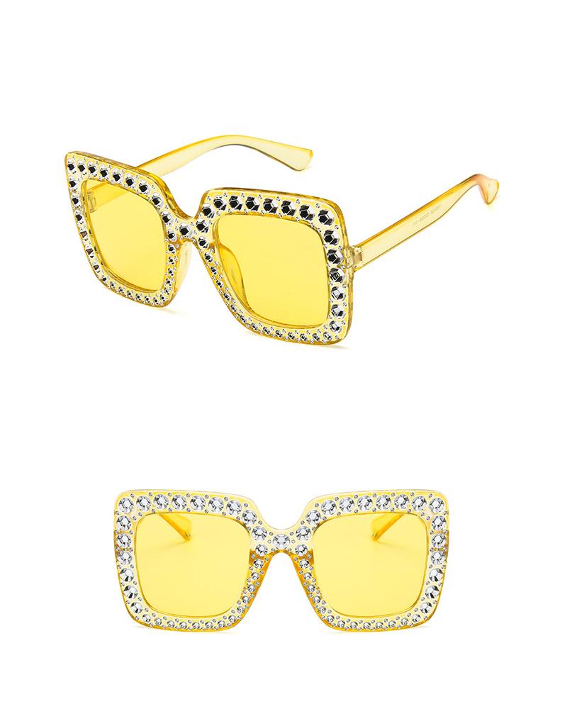 

1Pair Big Square Rhinestone Vintage Sunglasses, Yellow