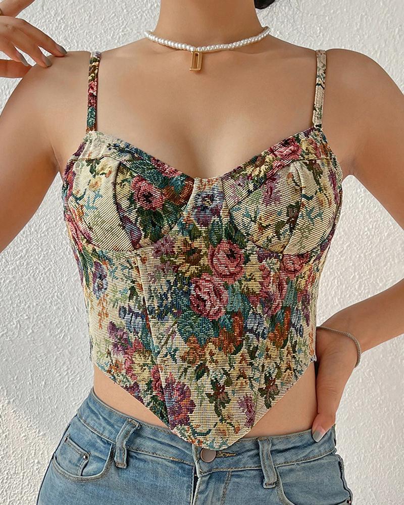 

Floral Print Crop Corset Cami Top, Multicolor