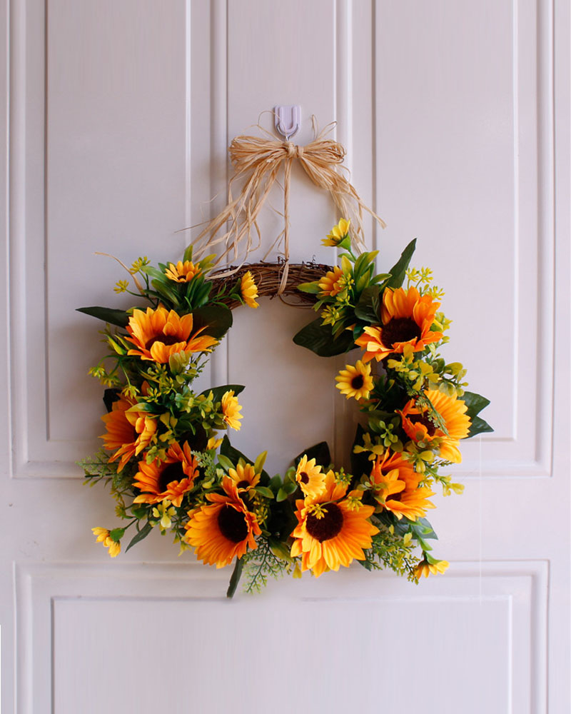 

Artificial Sunflower Wreath Silk Sunflower Wreath Flower Wreath Greenery Wreath For Wedding Party Indoor Outdoor Home Decor, Yellow