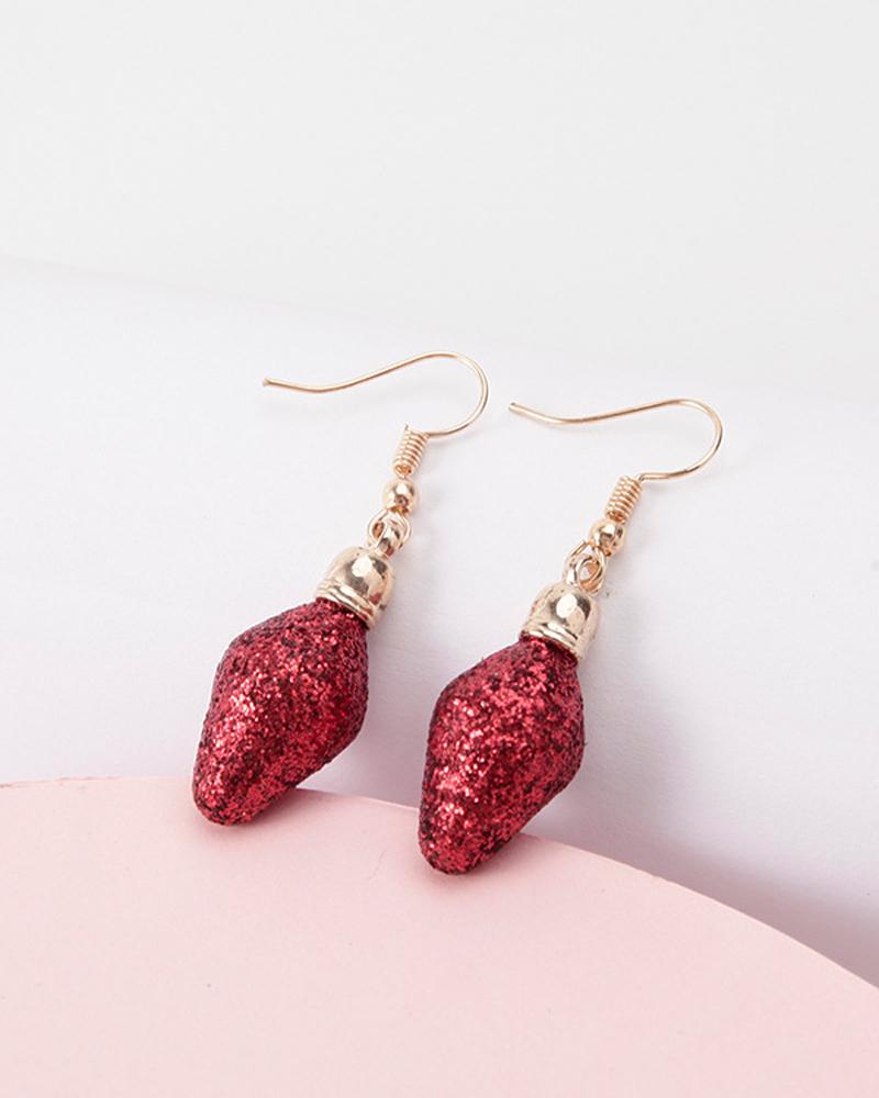 

1Pair Christmas Light Bulb Shaped Drop Earrings, Red