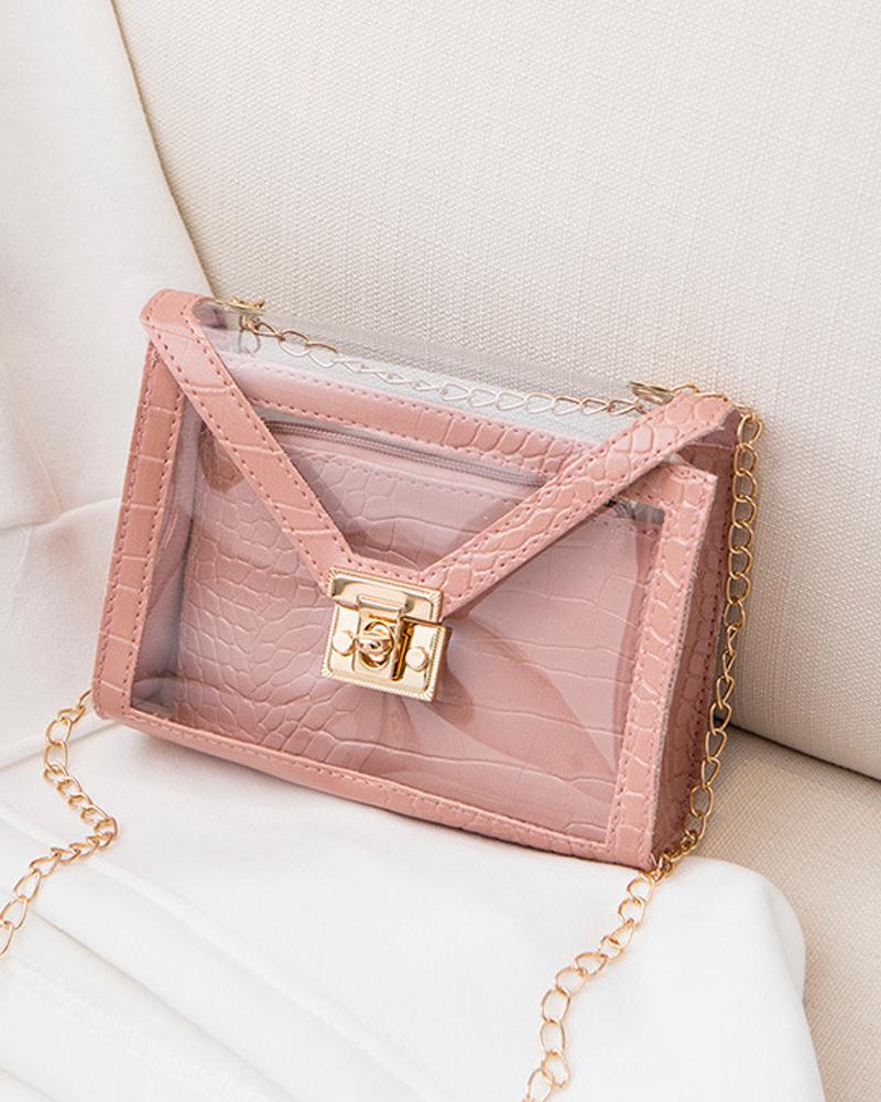 

Croc Embossed Chain Strap Crossbody Bag, Pink