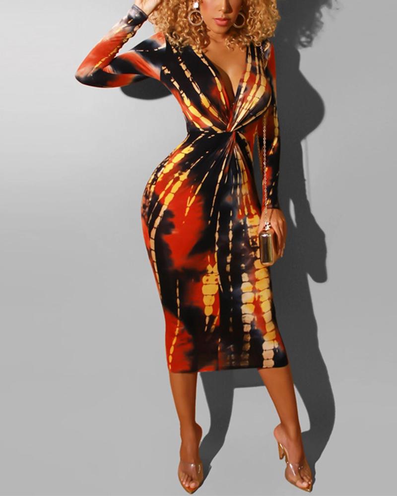

V Neck Front Twist Midi Women Dress, Red