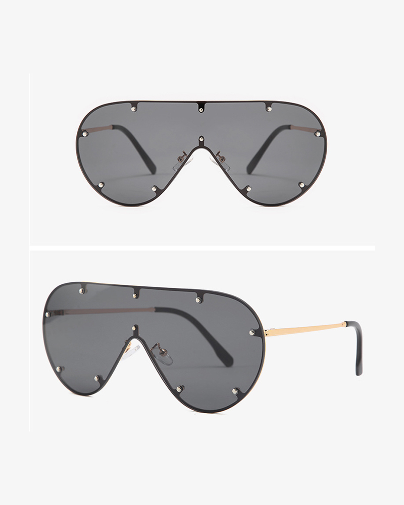

1Pair Metal Decor Ombre Lens Flat Top Sunglasses, Black